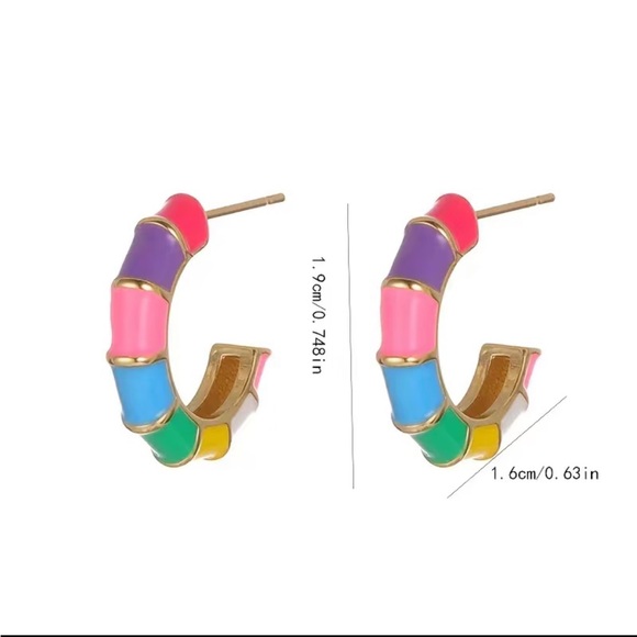 Colorful C Shaped Hoop Earrings - Picture 3 of 3